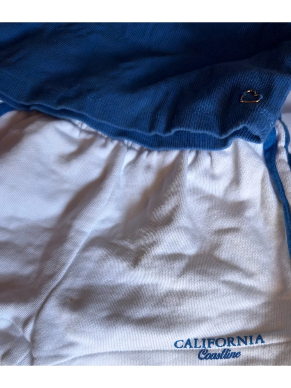 Zara Blue Ribbed Crop Tank with white Trim and Heart Accent